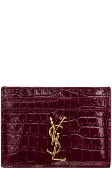 ysl card holder burgundy